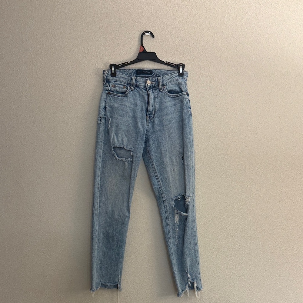 Aeropostale Light Blue Distressed Women's Straight Leg Jeans